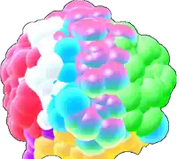 a bunch of colorful bubbles are stacked on top of each other on a white background