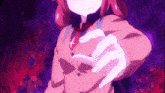 a girl with red hair and a cross on her shirt