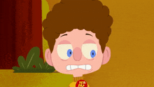 a cartoon boy wearing a yellow shirt that says 1st day on it