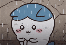 a cartoon character with a blue hat has the letter l on his head