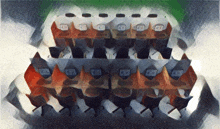 a painting of a row of cubicles with the letters cc on the top