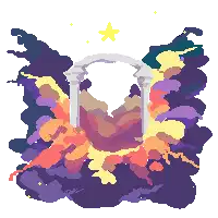 a pixel art drawing of a white archway with a star in the middle