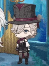 a cartoon character wearing a top hat with a red ribbon around it
