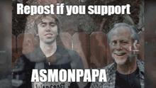a man and a boy are behind a fence with the words repost if you support asmonpapa below them