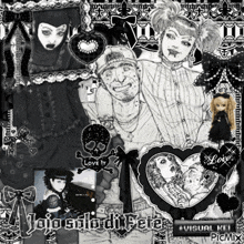 a black and white photo of a man and woman with the words jojo solo di pete on the bottom