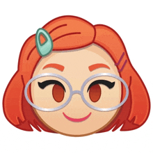 a cartoon drawing of a girl with red hair and glasses smiling