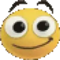 a pixel art of a smiley face with big eyes and a smile .