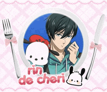 a picture of a boy with a fork and knife and the words rin de cheri