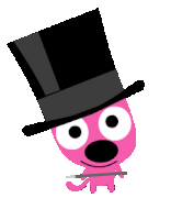 a pink character wearing a top hat and holding a wand
