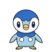 a blue penguin is kneeling down and saying thank you