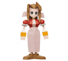 a low poly figurine of a woman holding a bottle of wine