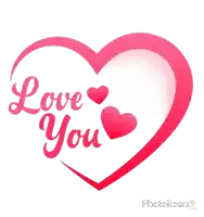 a pink heart with the words love you written inside