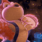 a close up of a cartoon character with the word music on the bottom right