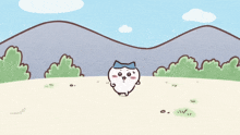 a cartoon drawing of a cat with a blue hat on