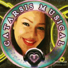a picture of a woman in a circle with the words catar sis musical on it