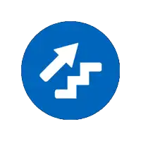 a blue circle with a white arrow pointing up and down