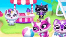 a group of cartoon animals are standing in front of an ice cream stand
