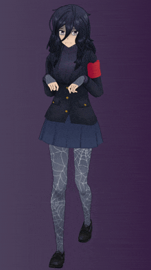 a girl with spider web tights and black shoes