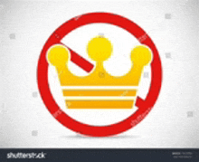 a yellow crown in a red circle with a knife in it