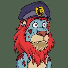 a cartoon of a lion wearing a hat and holding a cup that says gm on it
