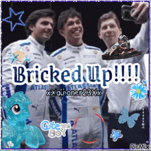 a picture of three men with the words bricked up written on it