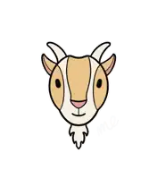 a cartoon drawing of a goat 's head with horns and a smiling face .
