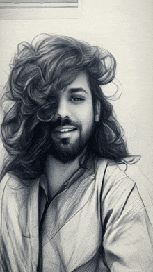 a man with long hair and a beard is smiling