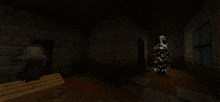 a dark room with a fireplace and a christmas tree in the corner