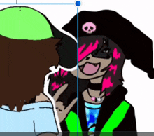 a cartoon of a girl with pink hair and a skull hat