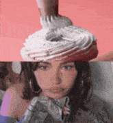 a woman with whipped cream on her head and another woman with whipped cream on her head