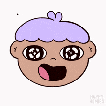 a cartoon drawing of a person 's face with the words " happy homies " below it