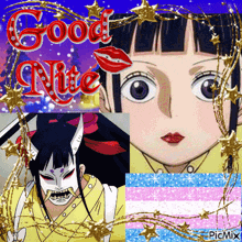 a picture of a girl with horns and the words good nite on it