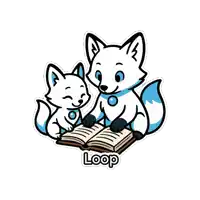 a sticker of two foxes reading a book with the name loop on the bottom