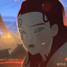 a close up of a woman 's face with netflix written on the bottom right