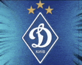 a blue and white logo with the letter d and the word kiev