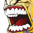 a close up of a cartoon character 's mouth with a large open mouth and teeth .