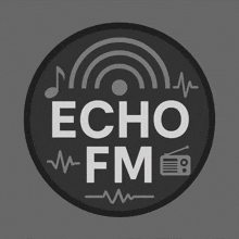 a logo for echo fm with a rainbow and a radio