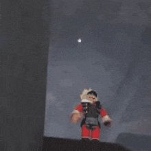 a cartoon character is standing on a ledge with a purple light behind him