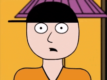 a cartoon drawing of a man with a purple umbrella behind him