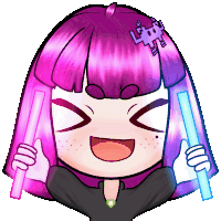 a cartoon drawing of a girl with purple hair and a skull on her head
