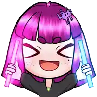 a cartoon drawing of a girl with purple hair and a skull on her head