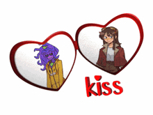 a picture of a girl and a monster in a heart with the word kiss below them