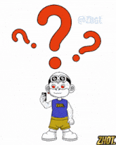 a cartoon character with a question mark above his head