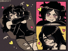 a cartoon of a girl hugging another girl with the name marce equo on the bottom
