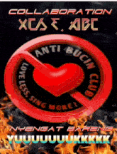 a red circle with a red heart in the center and the words anti bucin club