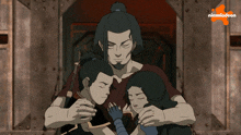 a cartoon of a man hugging two children with nickelodeon written on the bottom