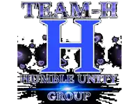 a logo for team h humble unity group with purple hearts