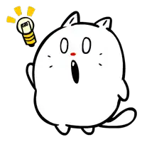 a cartoon cat with a surprised look on its face and a light bulb above it .