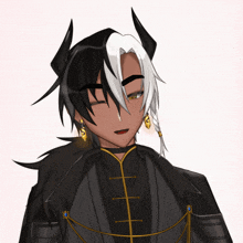 a cartoon character with horns and a choker has the letter g on his neck