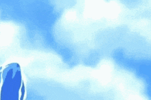 a painting of a dolphin jumping out of the water against a blue sky with clouds .
